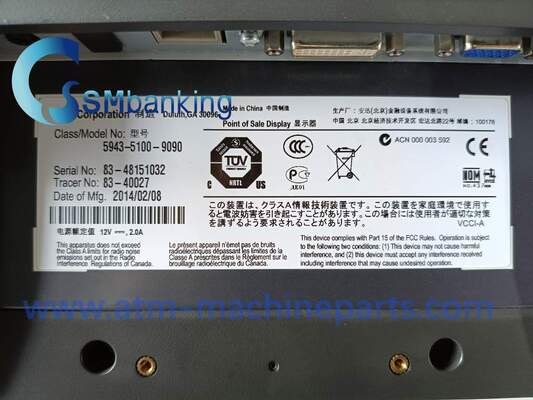 NCR ATM Machine 15 inch LED Display unit USB Interface, SN:5943-5100-9090; Power rating 12V--,2.0A